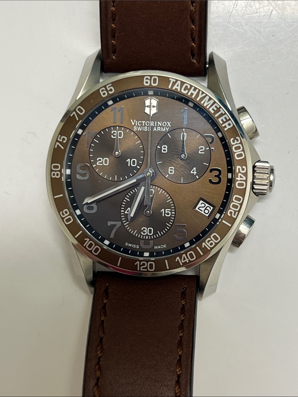 Victorinox Men's Chronograph Watch — Brown Dial & Brown Leather Strap